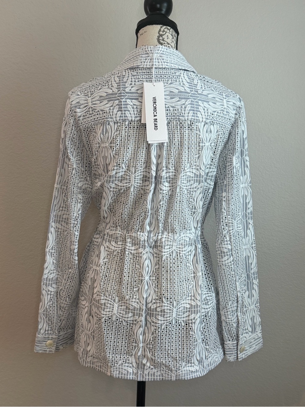 Veronica Beard Kiki Eyelet Jacket NWT Blue Utility Cinch Waist Size 6 - Picture 3 of 12